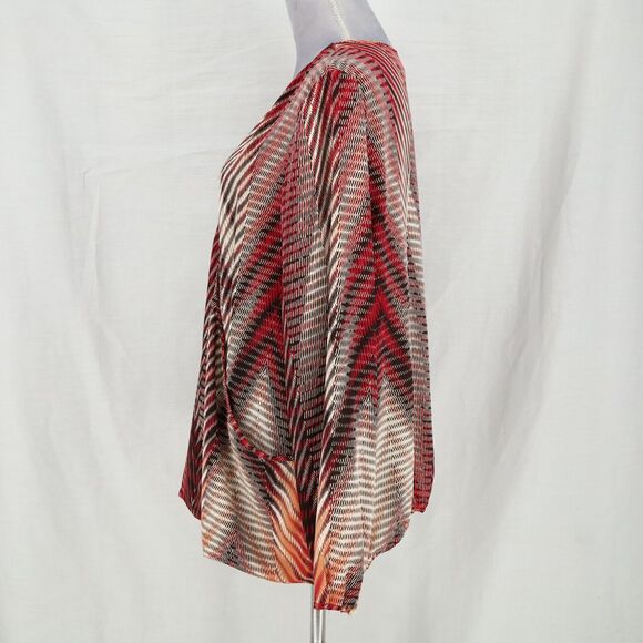 Chicos Top 3 Womens XL 16 Red Beige Faux Wrap Crinkle Bubble Hem Blouse - Picture 10 of 11